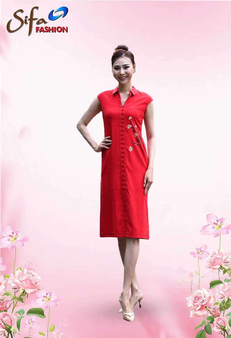 Đầm linen vẽ tay