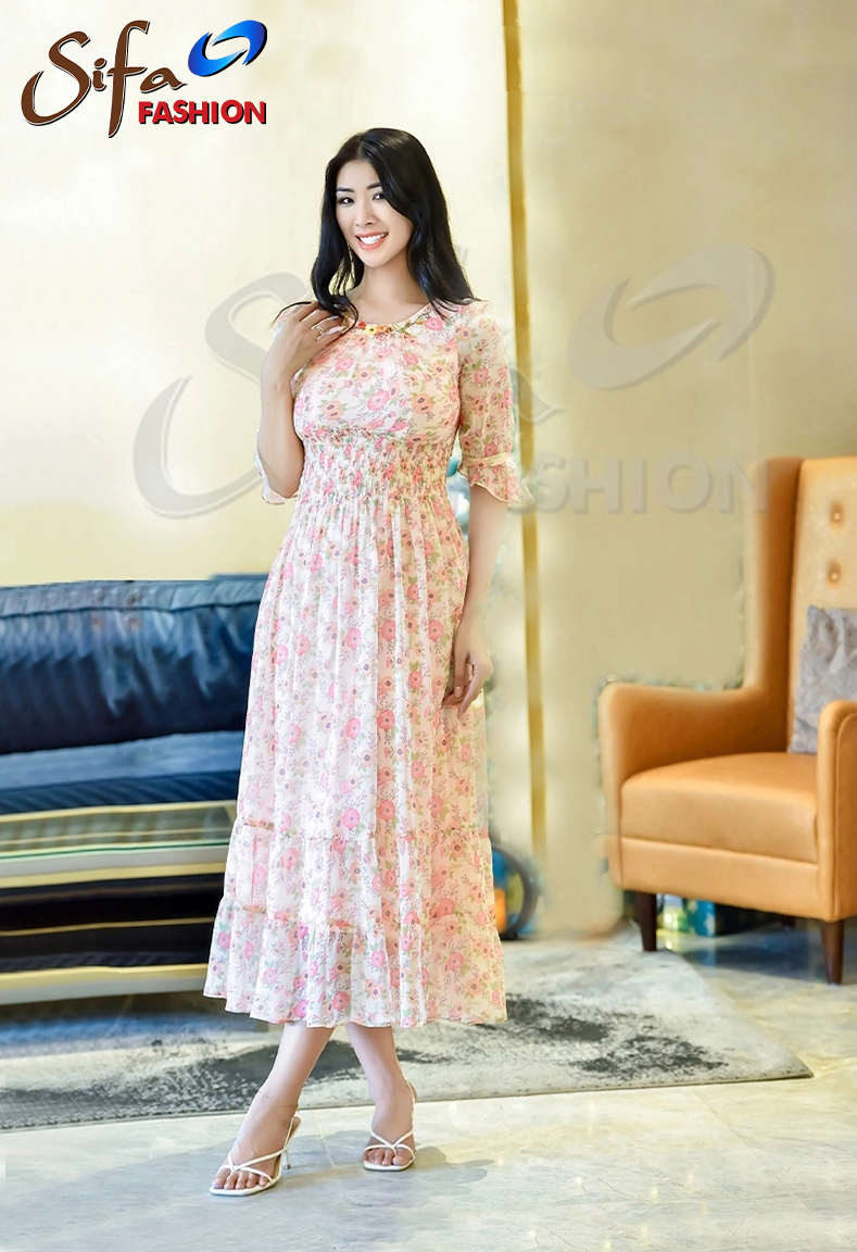 Đầm tơ hoa duyên dáng