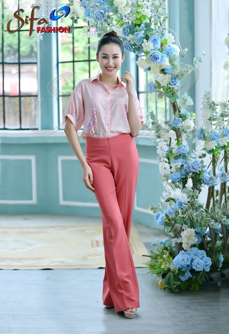 Áo sơ mi tơ vẽ eo