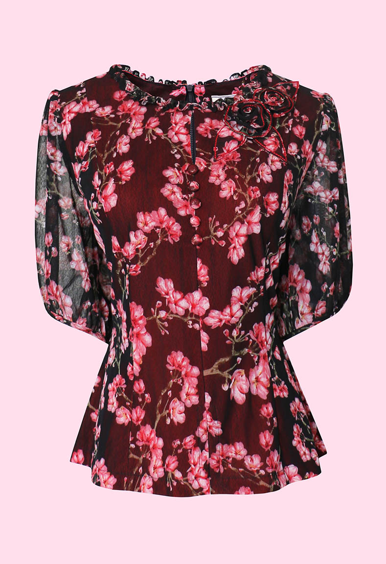 Bộ áo cổ tròn tay phồng & váy hoa - Áo