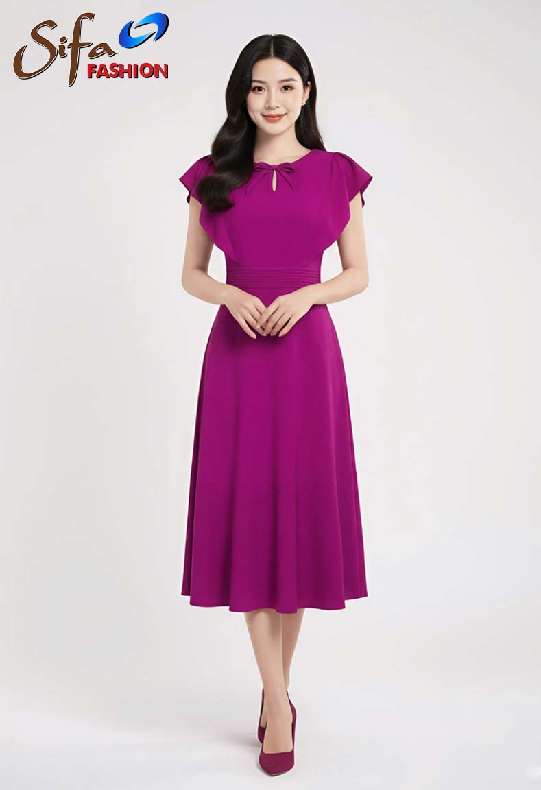 Đầm cổ tròn dáng xòe