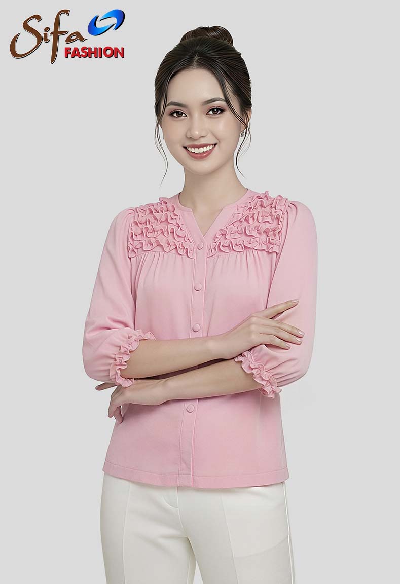 Áo cổ tròn xẻ bèo đô