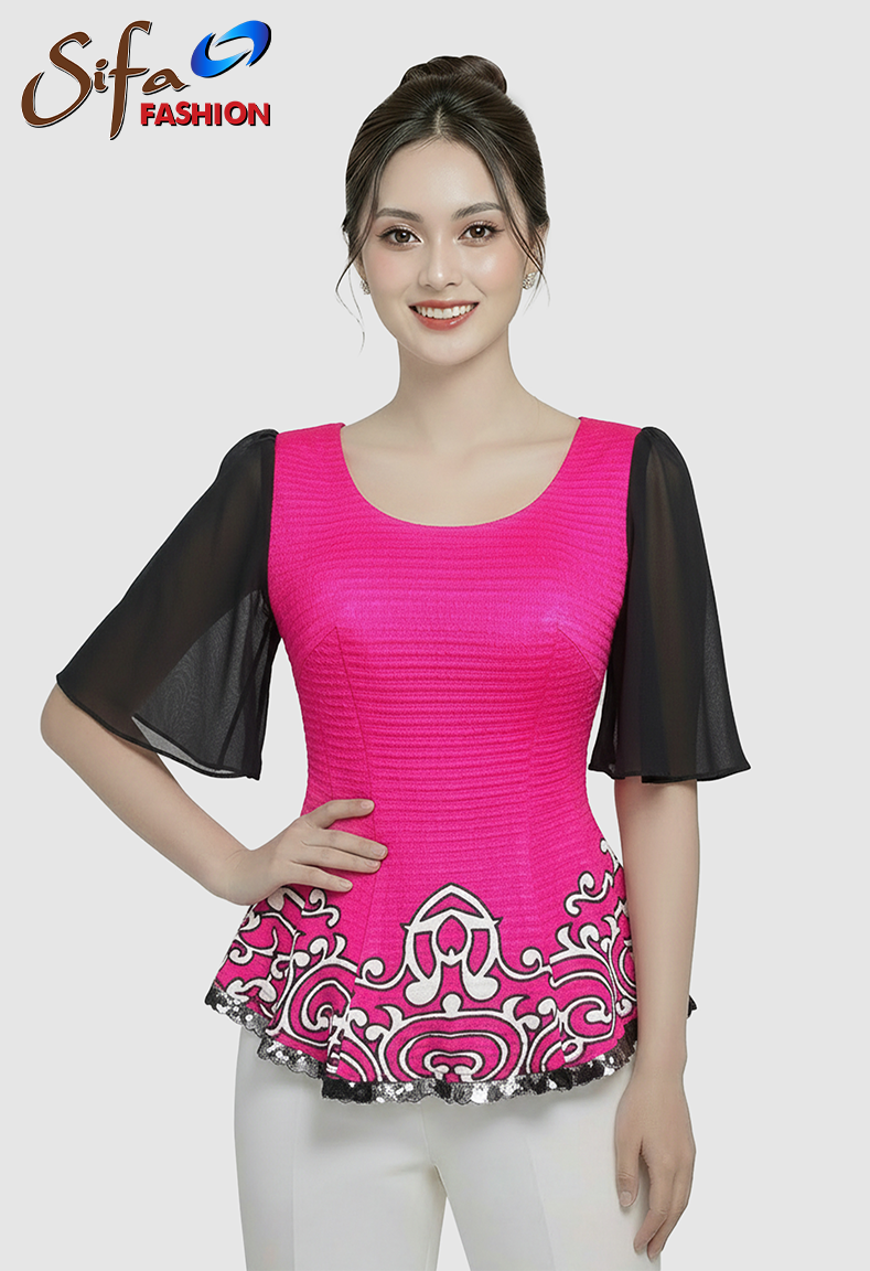 Áo cổ tròn tay lỡ phối