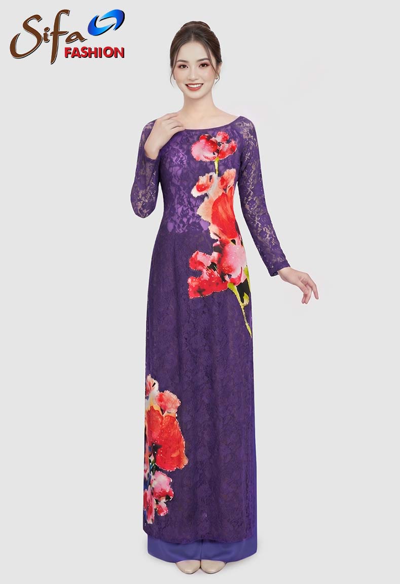 Áo dài ren đắp hoa